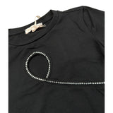 Please T-Shirt Modello Crop Tinta Unita con Brillantini per Bambina MB26032G73 NERO PLEASE 