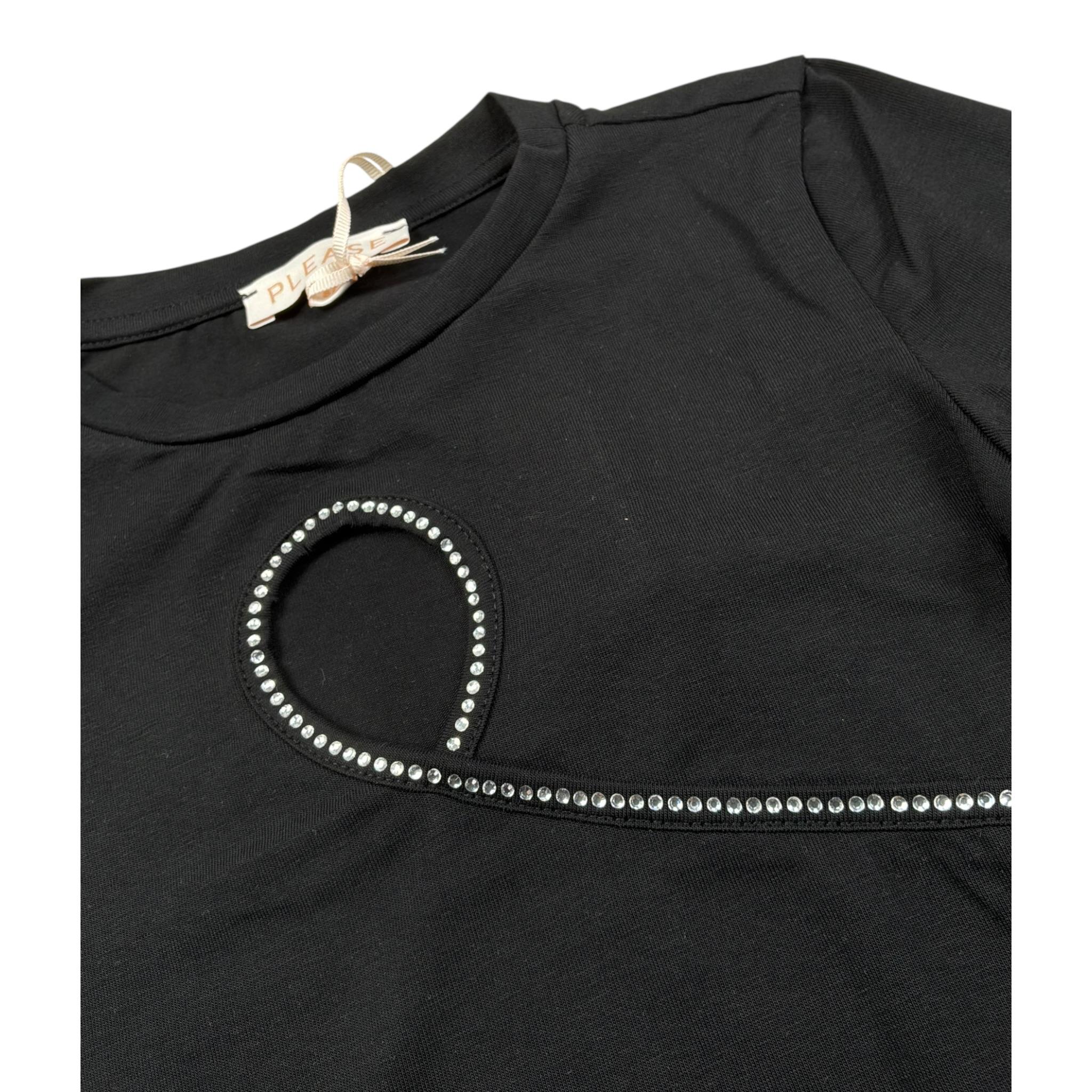 Please T-Shirt Modello Crop Tinta Unita con Brillantini per Bambina MB26032G73 NERO PLEASE 