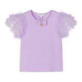 Angel'S Face Solid Color Crew Neck T-Shirt With Lilac Tulle Sleeves For Girls
