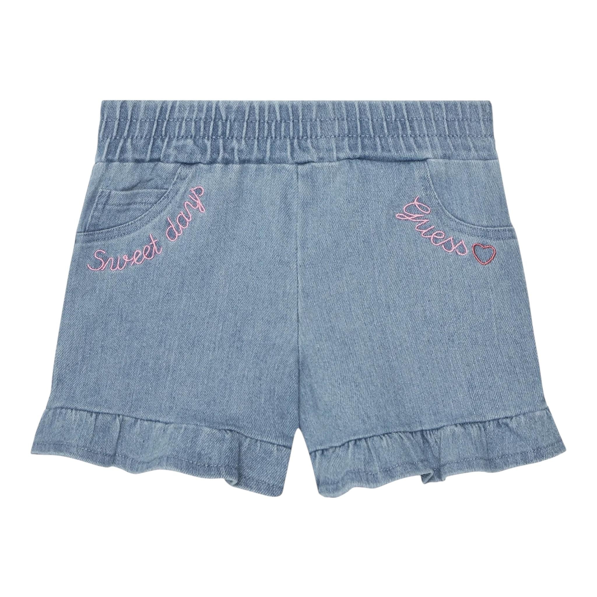 Guess Short In Denim Tinta Unita con Elastico In Vita per Neonata K5GD04D5160 AZZURRO GUESS 