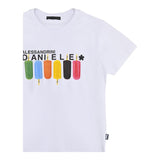 Daniele Alessandrini Solid Color Crew Neck T-Shirt with White Logo Print for Kids