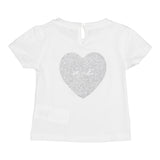 M+E' Solid Color Crew Neck T-Shirt with Contrast Print White for Baby Girls