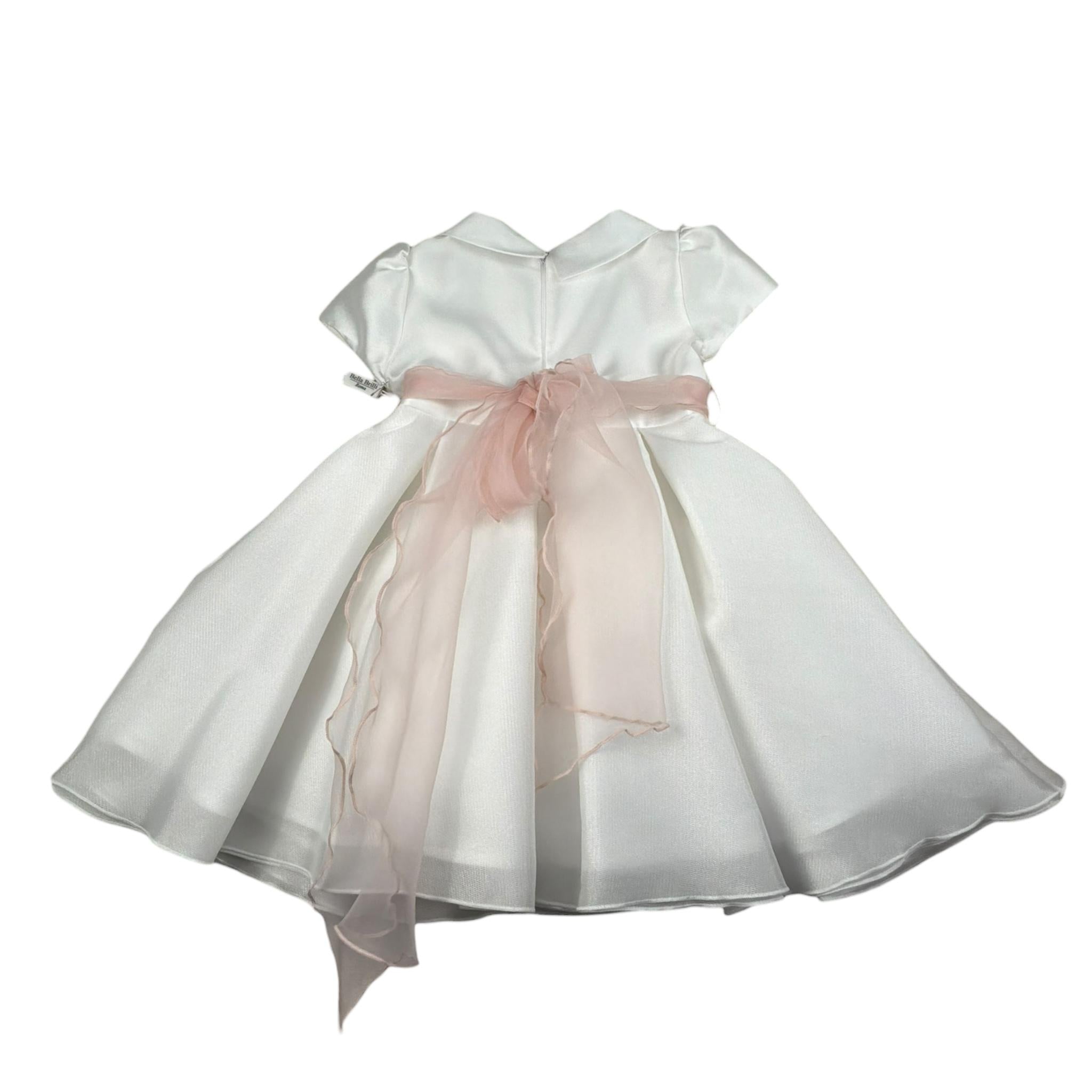 Bella Brilli Abito Cerimoniale Mezza Manica Tinta Unita con Cinturino per Bambina BB902564 BIANCO BELLA BRILLI 
