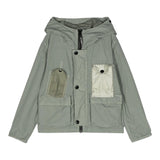 CP Company Solid Color Jacket With Buttons And Hood Green For Boys