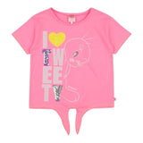Billieblush Girls' Solid Color Crew Neck T-Shirt with Fuchsia Print