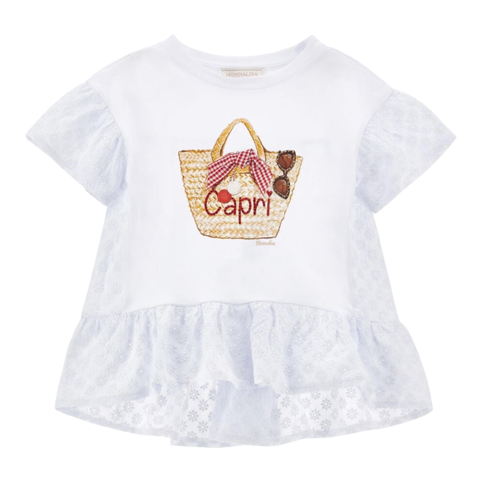 Monnalisa Maxi T-Shirt Girocolo Tinta Unita con Stampa per Bambina 19E625 BIANCO MONNALISA 