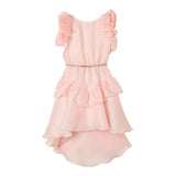 Miss Blumarine Solid Color Ceremony Dress With Peach Ruffles For Girls