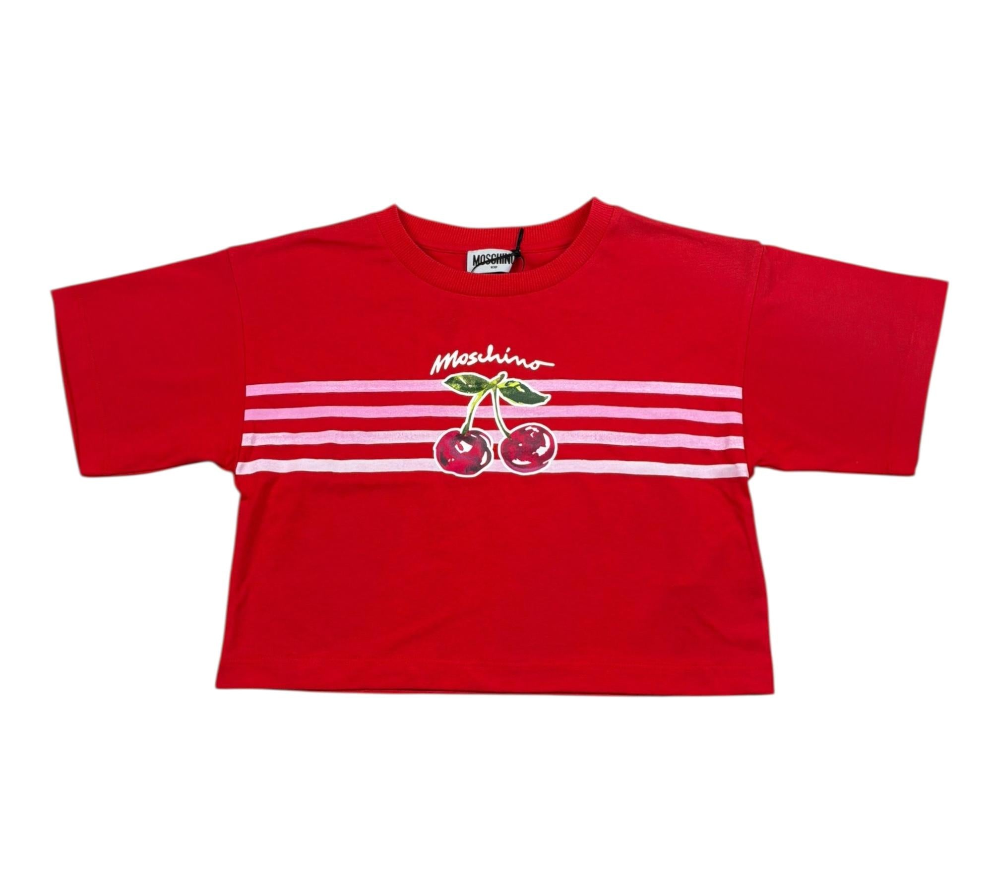 Moschino T-Shirt Modello Crop Tinta Unita con Stampa per Bambina HDM06Y ROSSO MOSCHINO 
