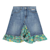 Marni Solid Color Denim Skirt With Contrasting Trim Blue For Girls