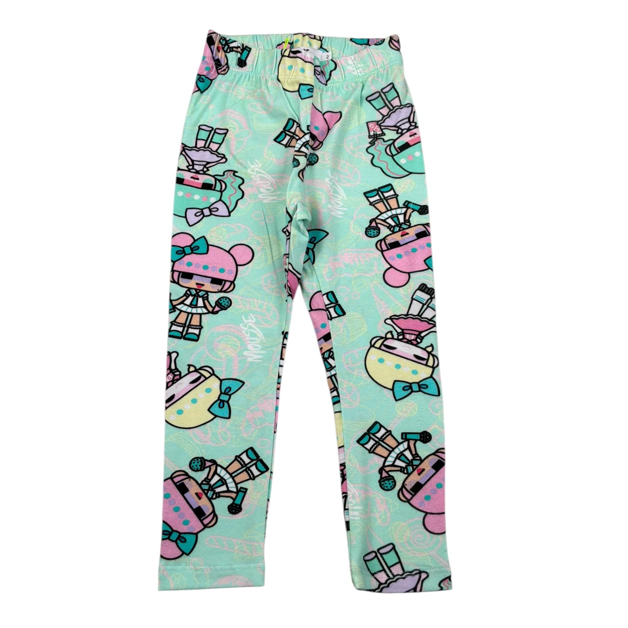 Mousse Leggins Tinta Unita con Stampa per Bambina DOLLFANT VERDE ACQUA MOUSSE 