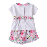 Mini Banda Completo 2 Pezzi Short-T-Shirt tinta unita con Stampa Fiori Bianco per Neonata 3B787X BIANCO MINI BANDA 