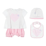 Fay Two-Tone Romper Set - Hat-Bib White/Pink For Newborn
