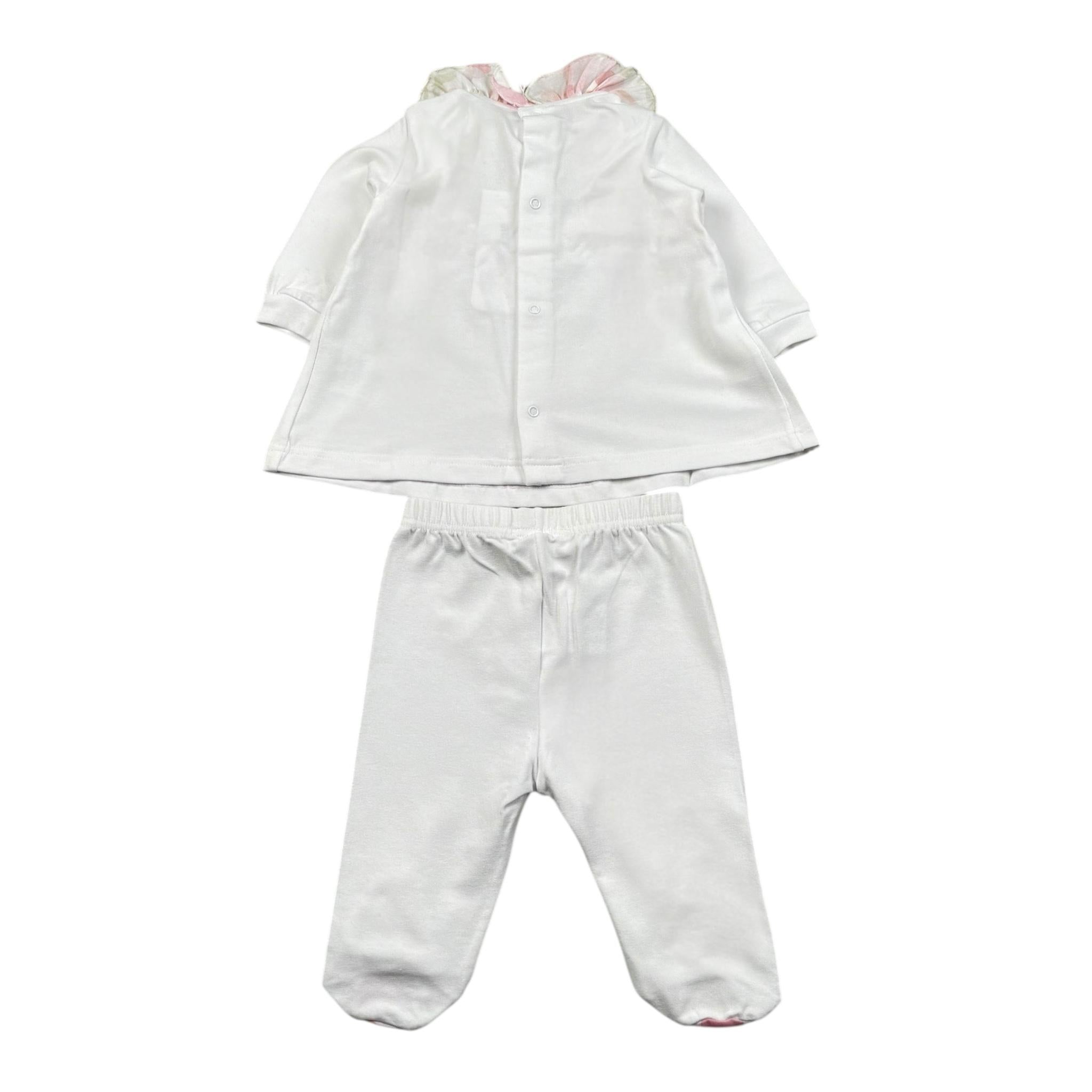 Lalalu' Completo 2 Pezzi Shirt-Ghettina Tinta Unita con Stampa per Neonata CPL017P BIANCO LALALU' 