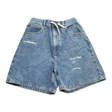 Maison Margiela Solid Color Denim Shorts With Elastic Waist Light Blue For Girls
