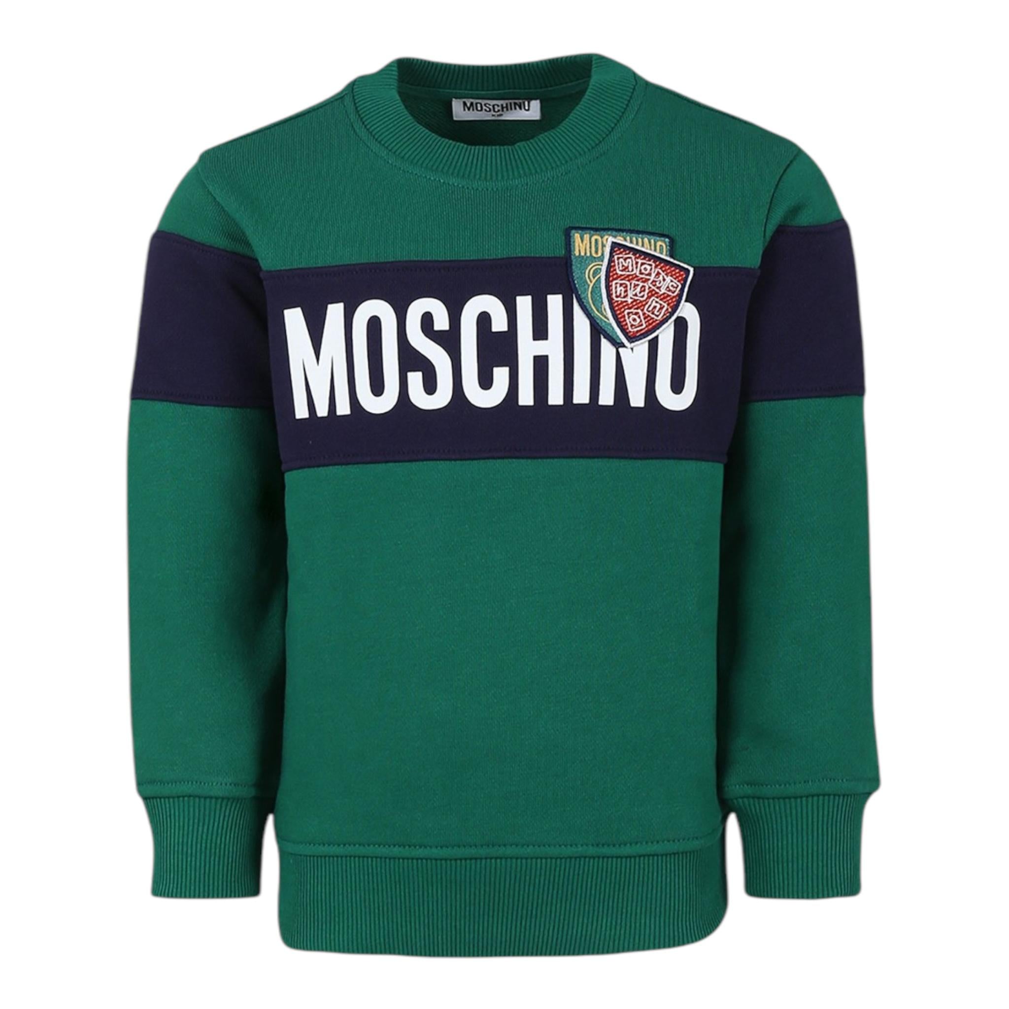 MOSCHINO felpa chiusa girocollo bicolore Verde/blu per Neonato MUF05G VERDE/BLU MOSCHINO 