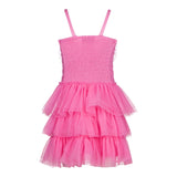 Aniye By Girl Solid Color Spaghetti Strap Dress With Pink Tulle For Girls