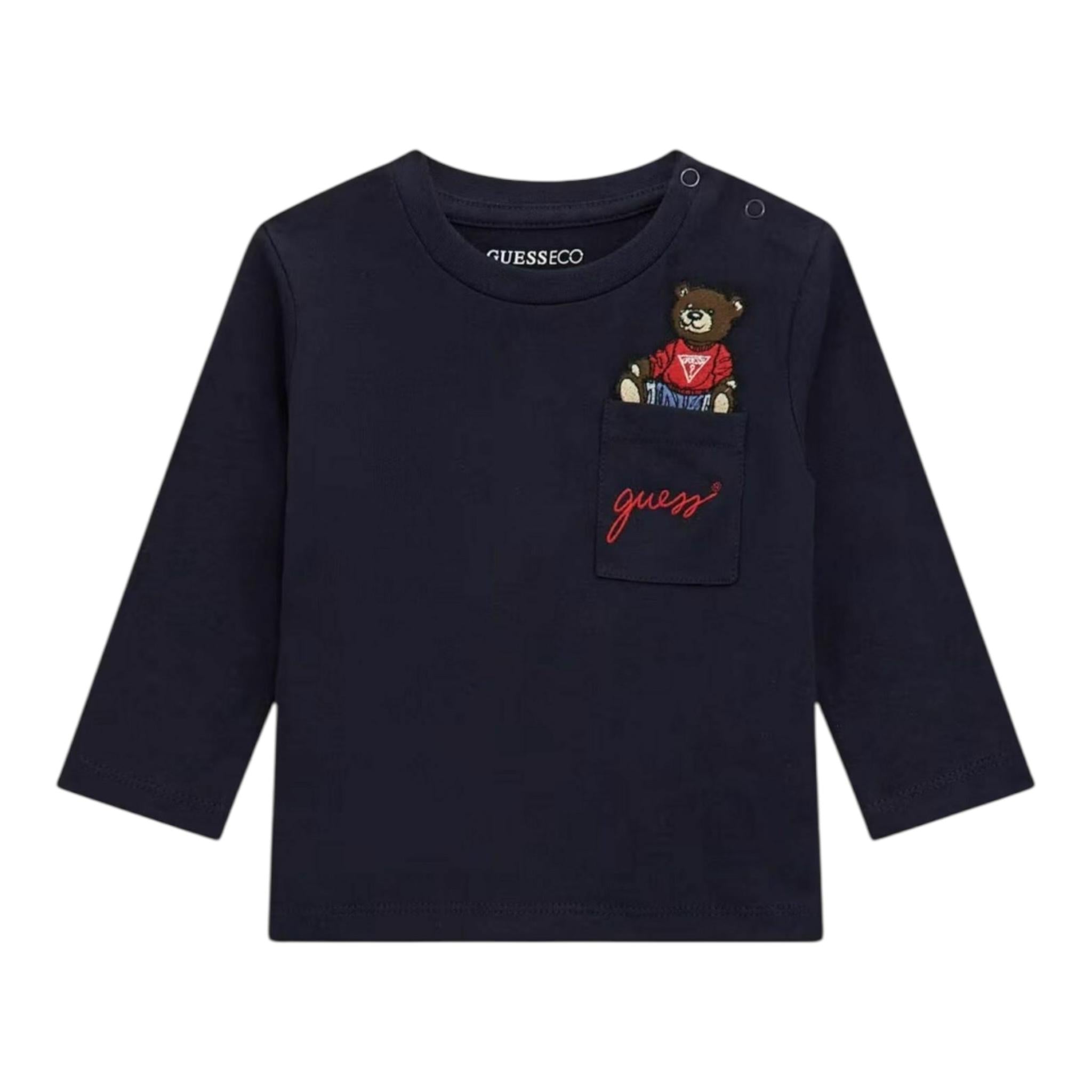 GUESS shirt girocollo tinta unita con stampa Blu per Neonato I4BI00I3Z13X BLU GUESS 