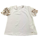 Le Bebe' Solid Color Crew Neck T-Shirt With Contrasting Sleeves White for Baby Girls