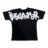 Disclaimer Black Contrast Print Solid Color Crew Neck T-Shirt For Boys