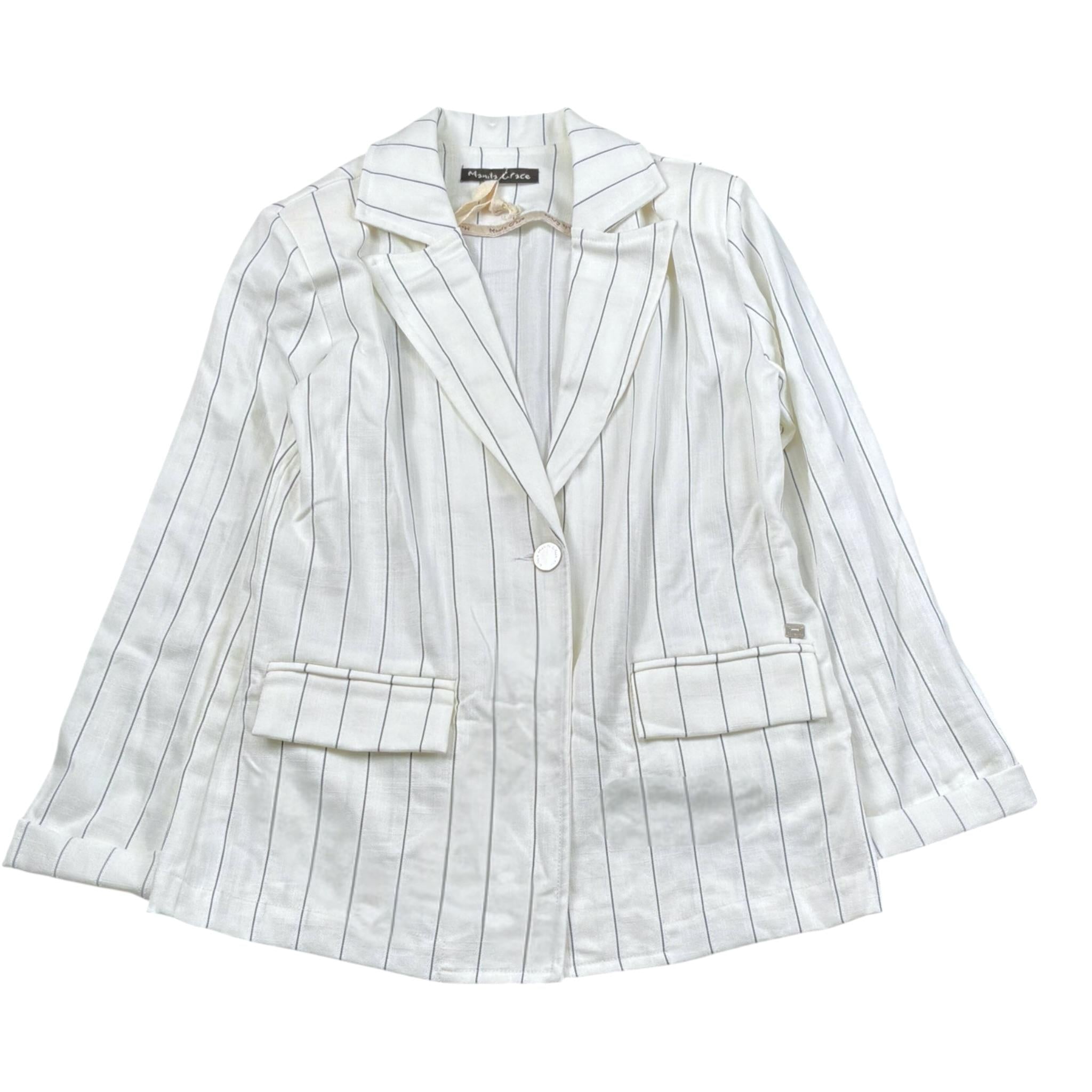 Manila Grace Giacca Tinta Unita con Fantasia A Righe per Bambina MG2053 BIANCO MANILA GRACE 