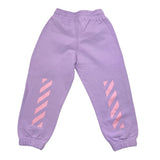 Off-White Solid Color Tracksuit Pants With Lilac Print For Girls