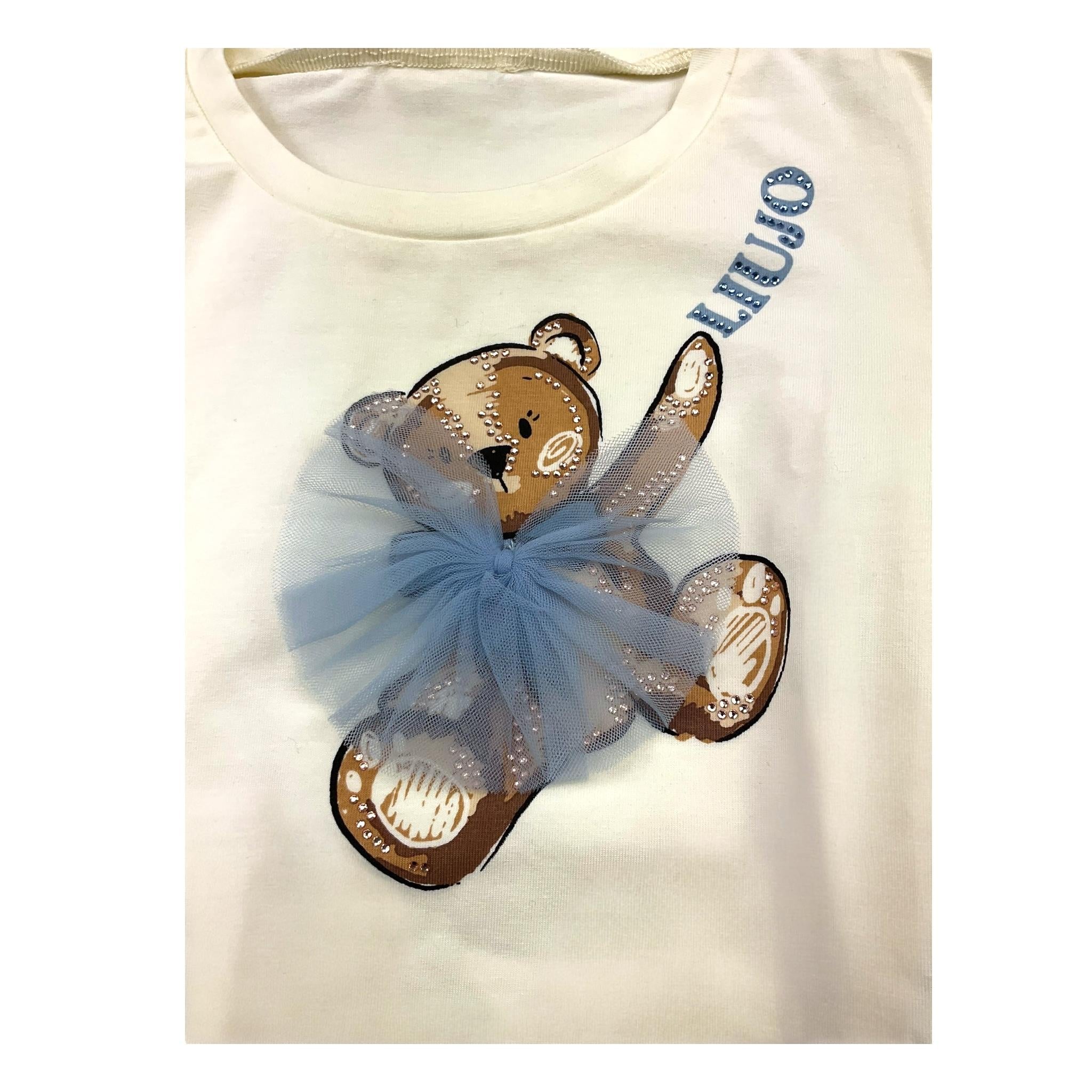 LIU JO shirt girocollo tinta unita con stampa brillantinata e fiocco Panna per Bambina KF4066 PANNA LIU JO 