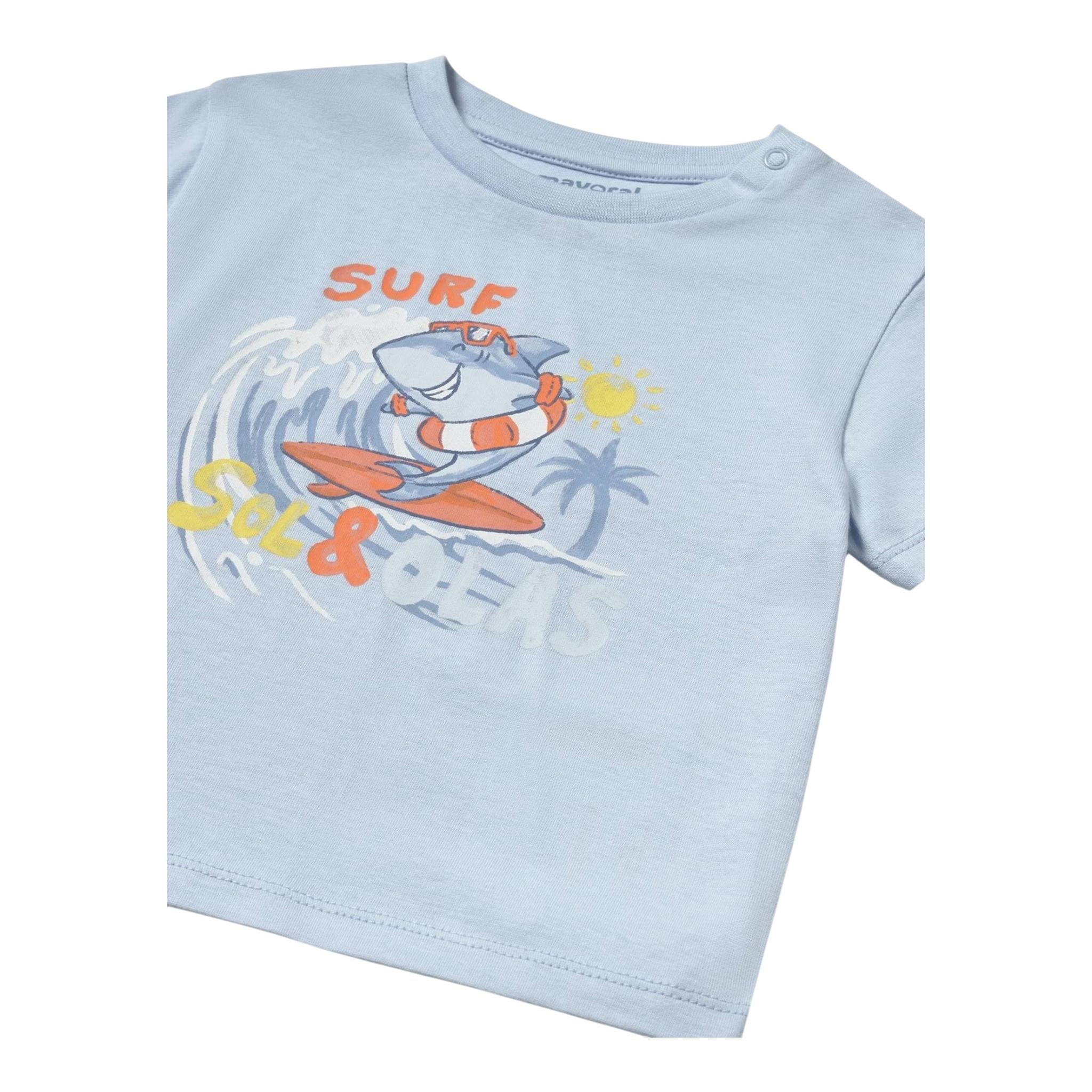 Mayoral T-Shirt Girocollo Tinta Unita con Stampa per Neonato 1065X AZZURRO MAYORAL 