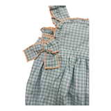 Babidu Baby Girl's Aqua Green Checked Pattern Armhole Romper