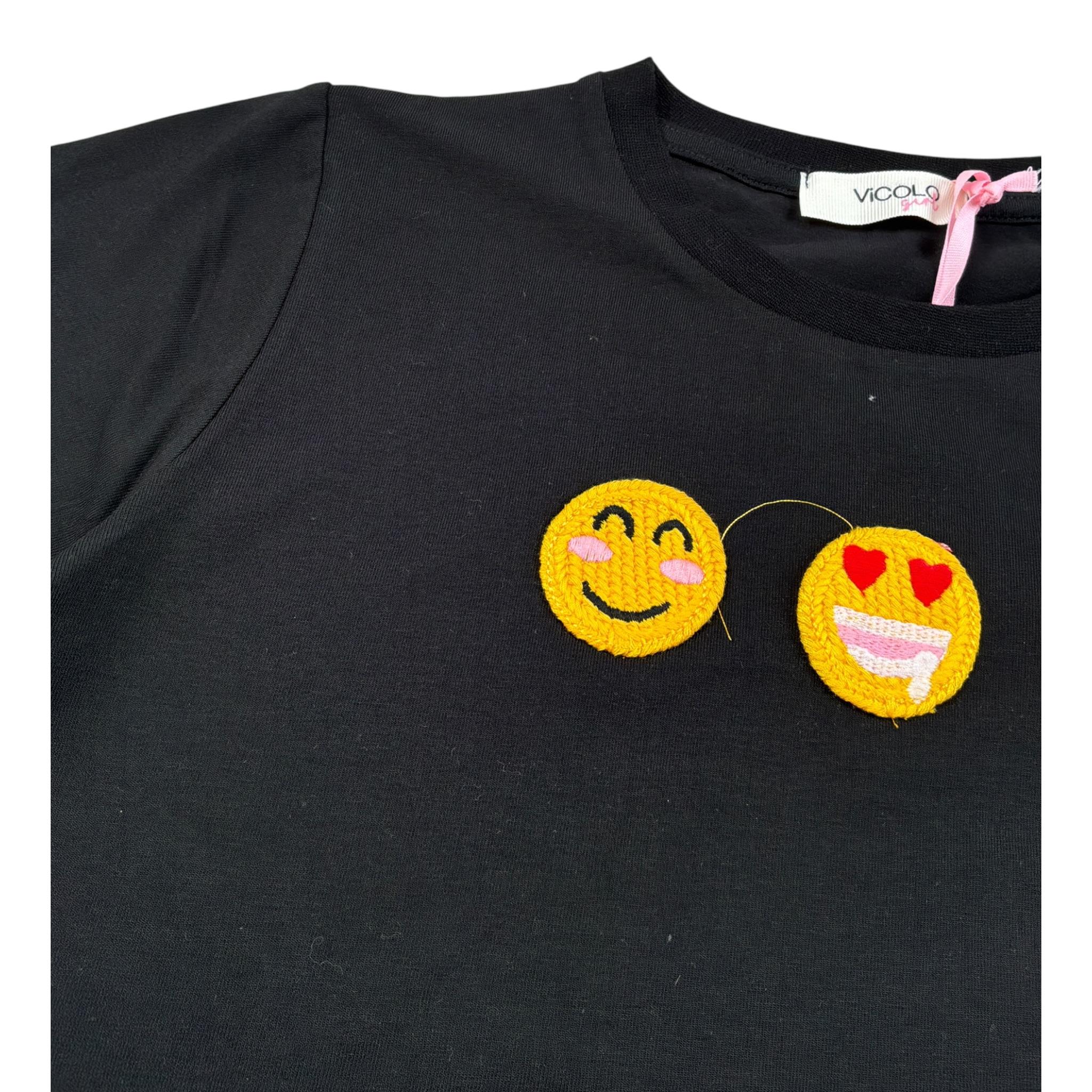 Vicolo T-Shirt Girocollo tinta unita con Ricami Nero per Neonata 3146M0723N NERO VICOLO 