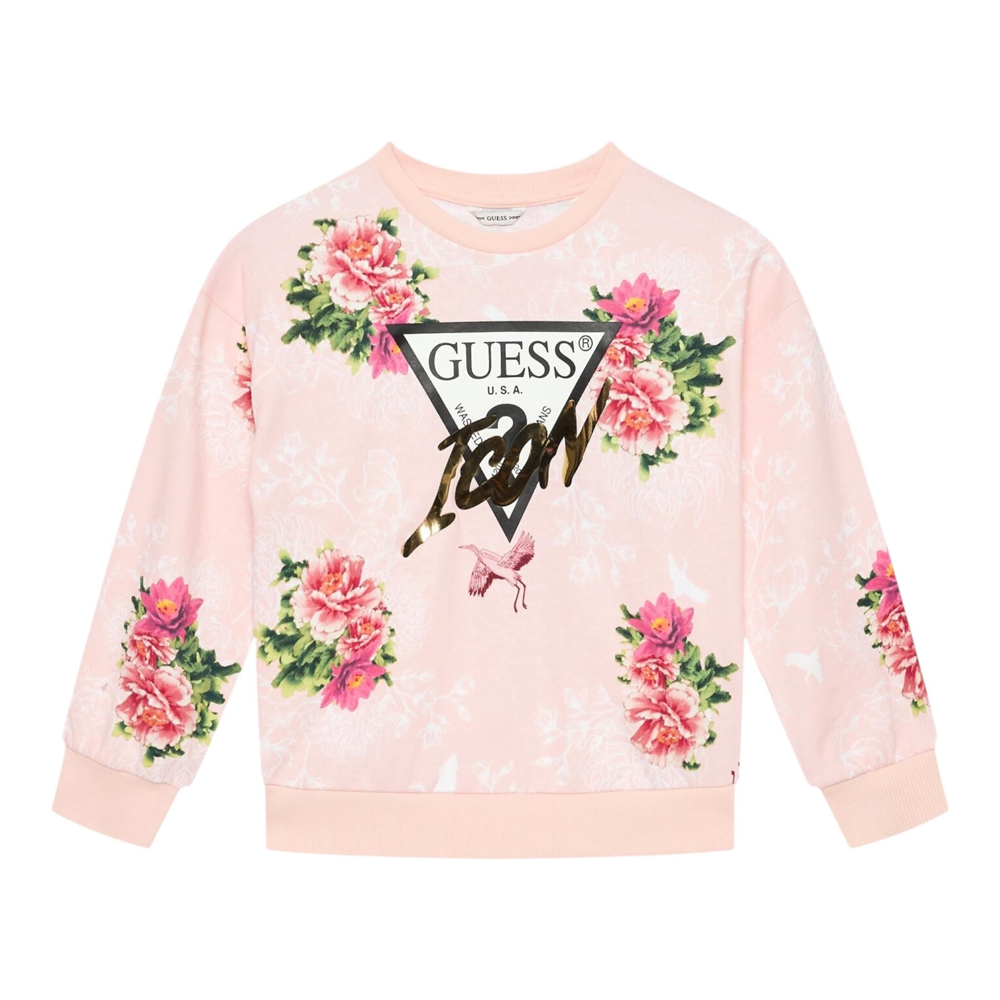 GUESS felpa tinta unita girocollo con fantasia Rosa per Bambina J4YQ02KA6R3 ROSA GUESS 
