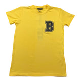 Brian Rush Solid Color Crew Neck T-Shirt With Yellow Print For Boys