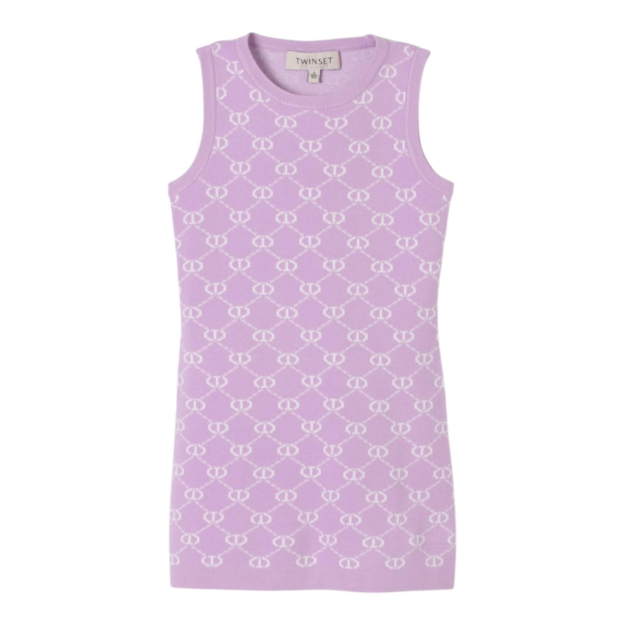 Twinset Abito Tinta Unita Logato Giromanica per Bambina 251GJ3QX2X LILLA TWINSET 