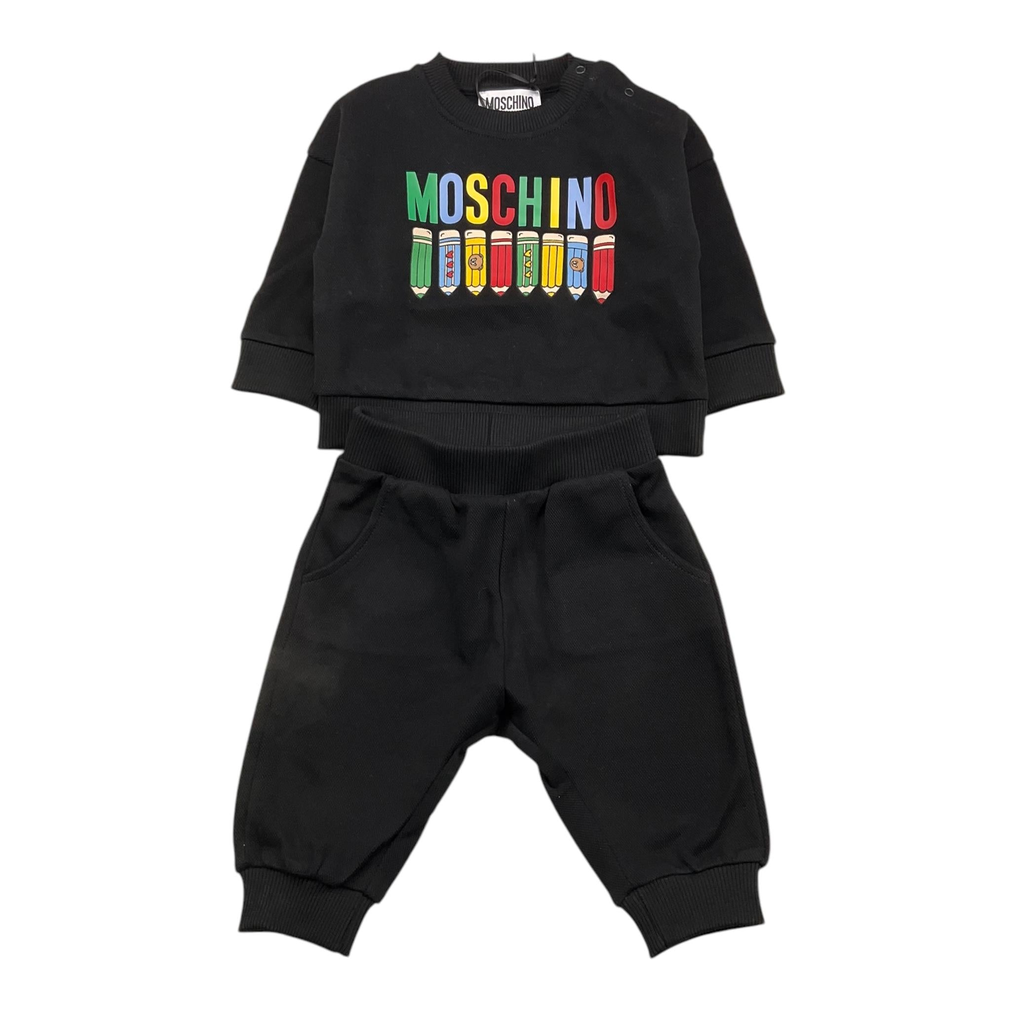 MOSCHINO completo 2pz tinta unita felpa-pantalone Nero per Neonato MUK05F NERO MOSCHINO 