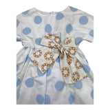 Le Bebe' Solid Color Half Sleeve Dress with White Polka Dot Pattern for Baby Girl