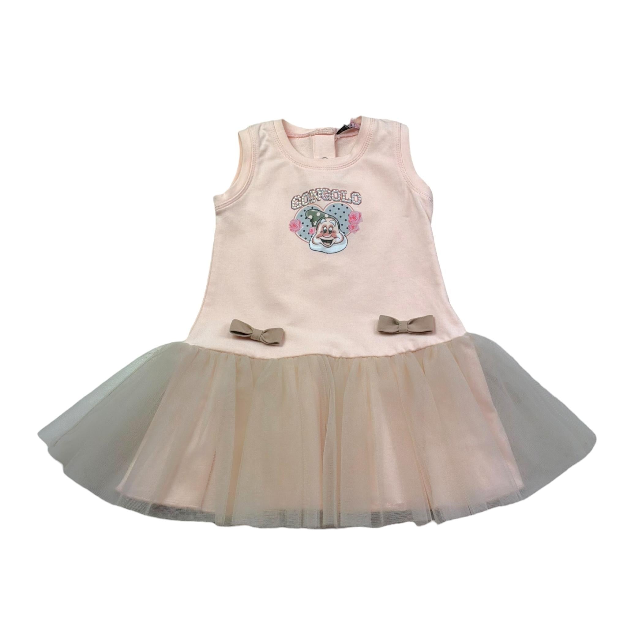 Monnalisa Abito Giromanica Tinta Unita con Tulle per Neonata 398905 ROSA MONNALISA 