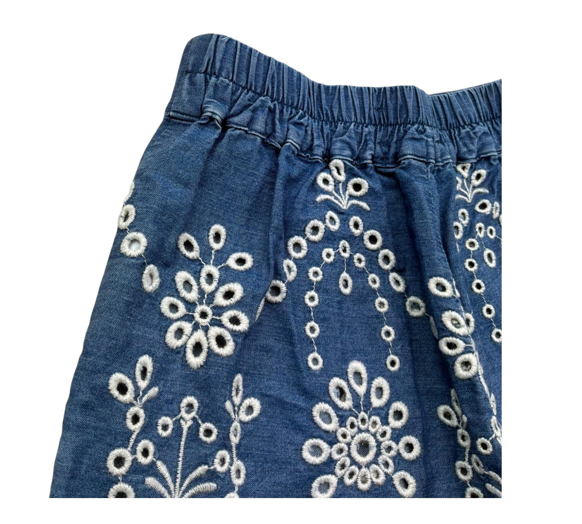 Saint Barth Gonna In Denim Tinta Unita con Pizzo Sangallo per Bambina AMANI BLU SAINT BARTH 