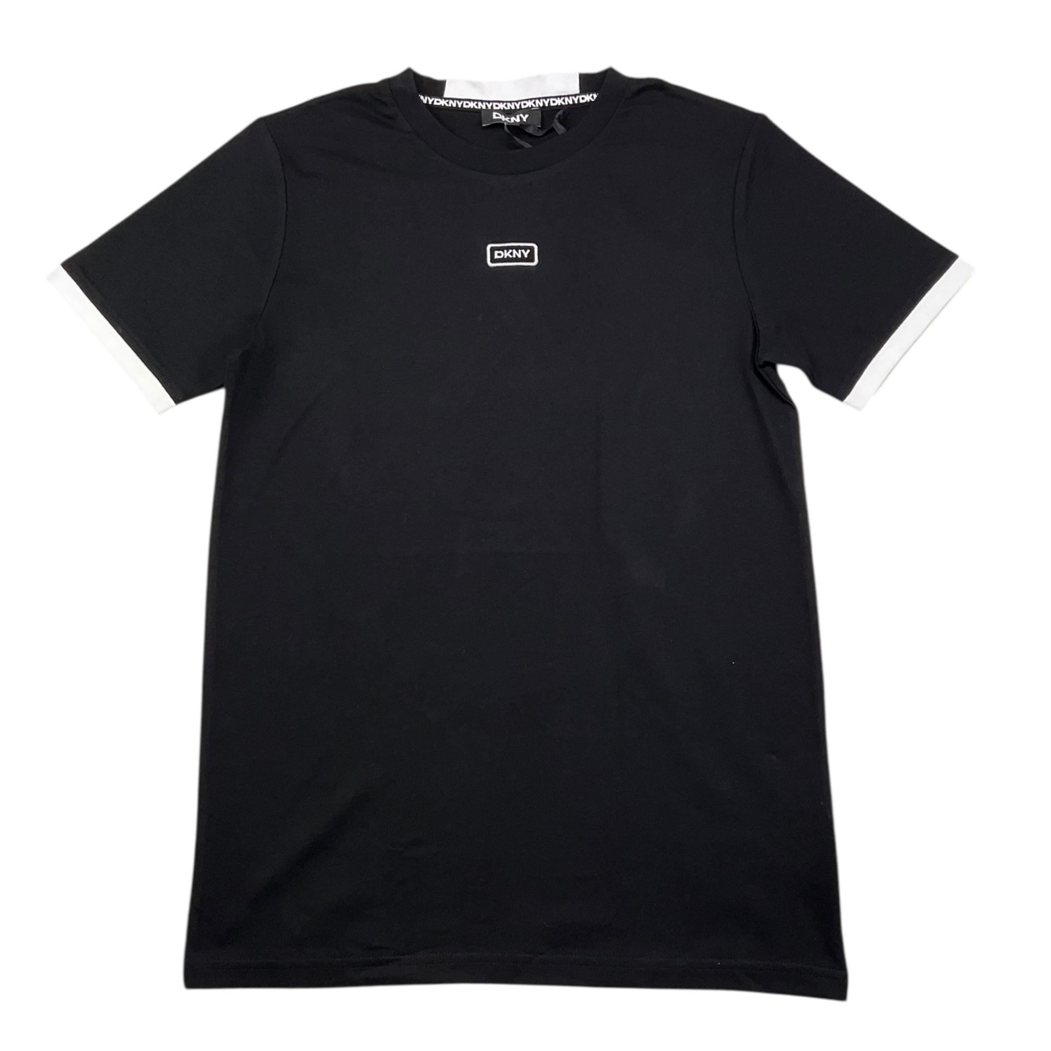 DKNY t-shirt girocollo tinta unita cn profili in contrasto Nero per Bambino D60197 NER DKNY 