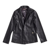 Liu Jo Solid Color Faux Leather Jacket With Black Buttons For Girls