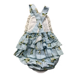 Phi Clothing Baby Girl Solid Color Romper With Ruffles And Blue Flower Print