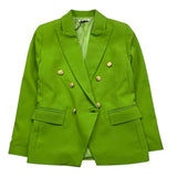 Janice Green Double Breasted Solid Color Jacket For Girls