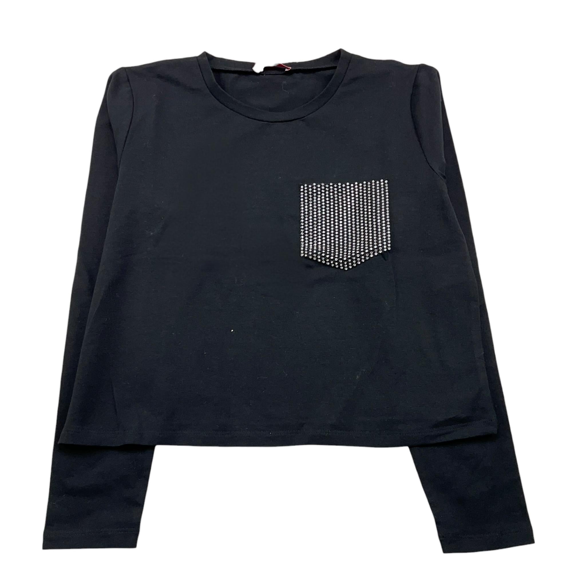 LIU JO shirt tinta unita girocollo con brillantini Nero per Bambina GF4185 NERO LIU JO 