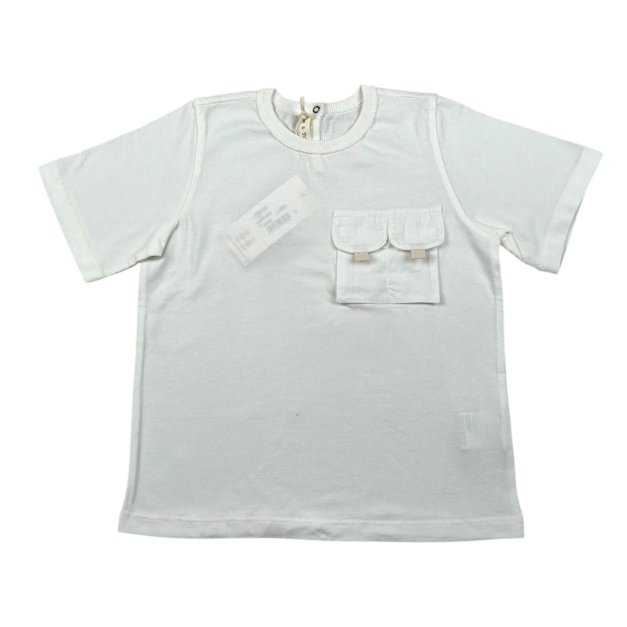 Zhoe & Tobiah T-Shirt Girocollo Tinta Unita con Taschino per Bambino BSE12MJ PANNA ZHOE & TOBIAH 