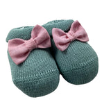 Baby Lord Solid Color Booties With Contrasting Bow Green For Newborn
