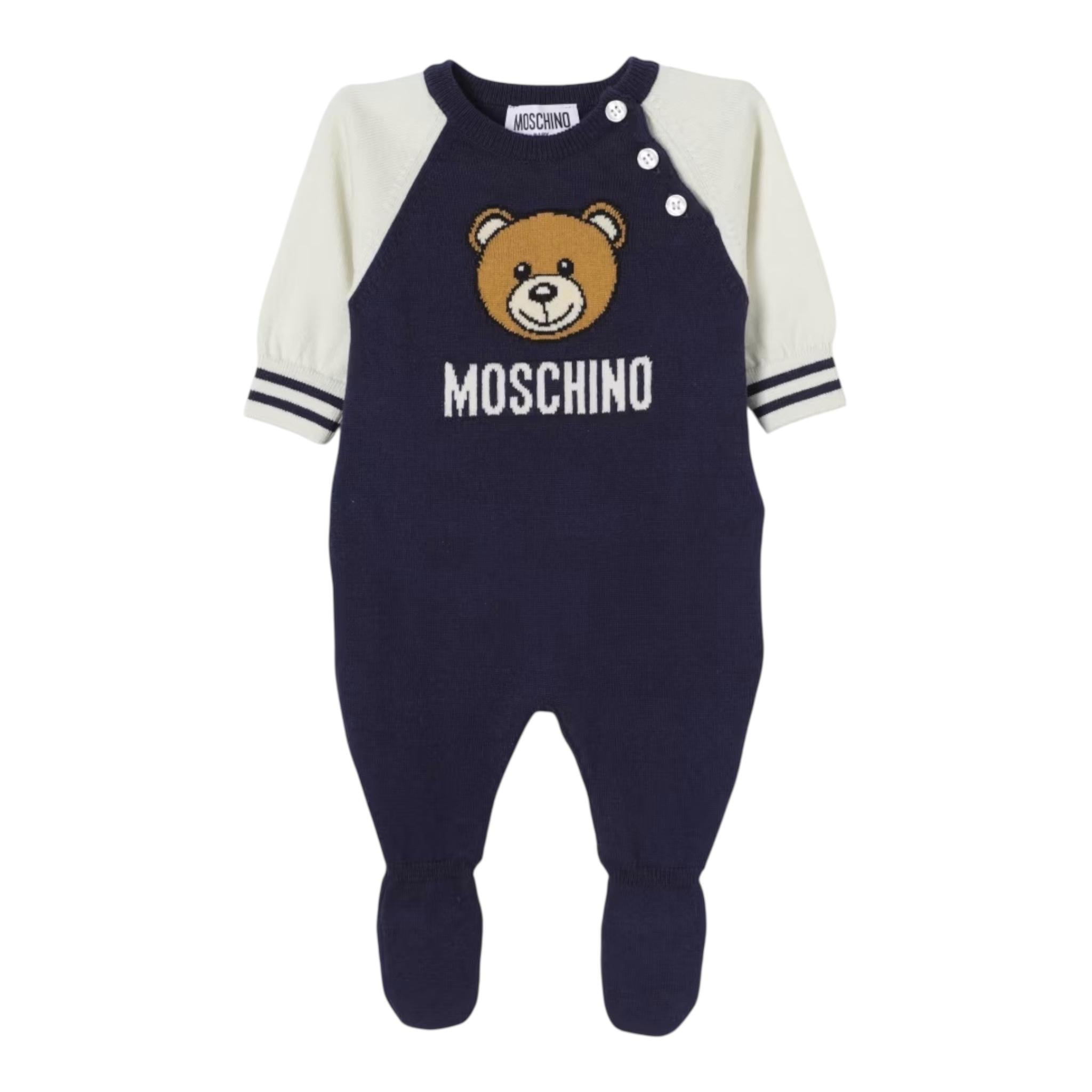 MOSCHINO tutina manica lunga tinta unita con maniche in contrasto Blu per Neonato MUT03Y BLU MOSCHINO 