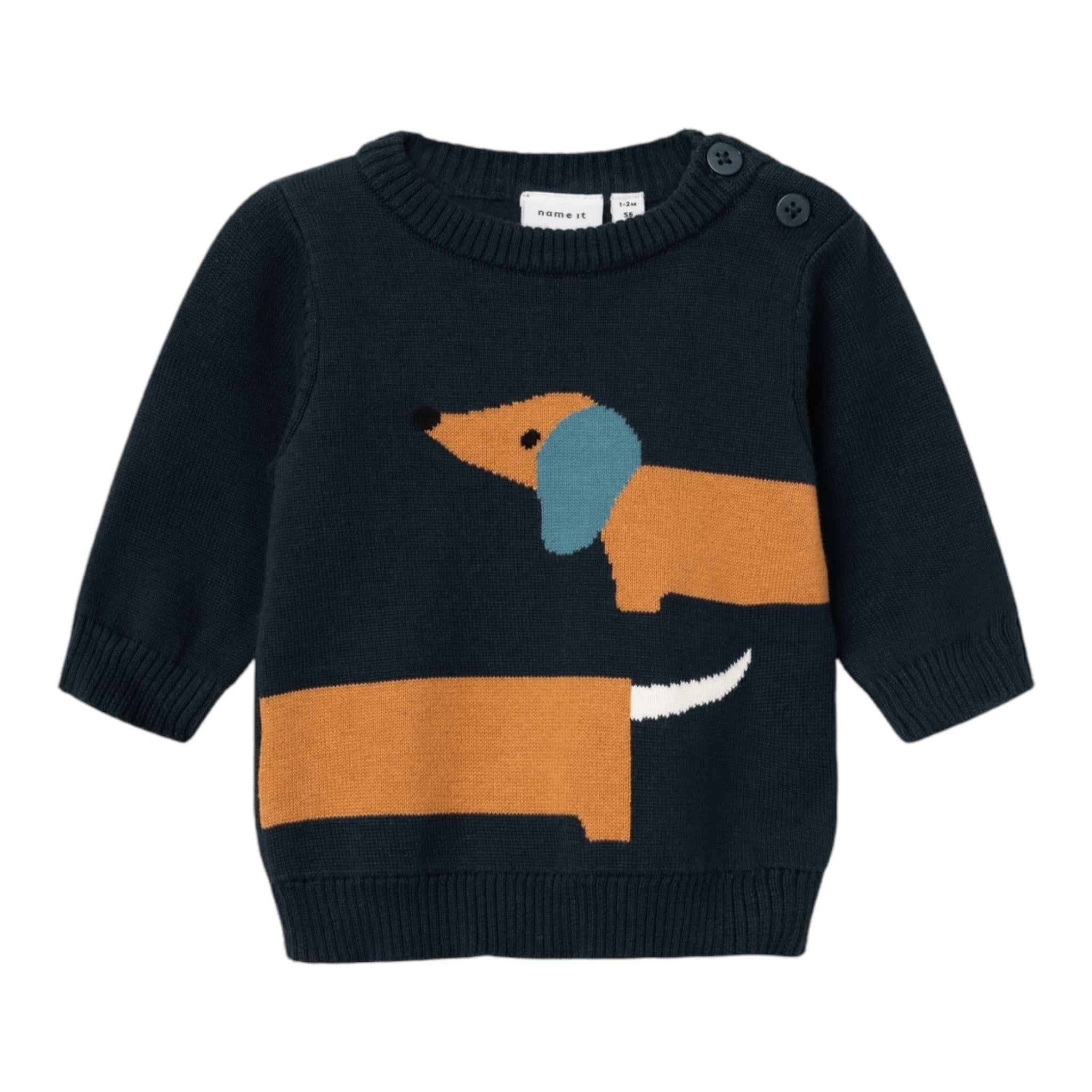 NAME.IT maglia girocollo tinta unita con bassotto Blu per Neonato 13231239 BLU NAME.IT 