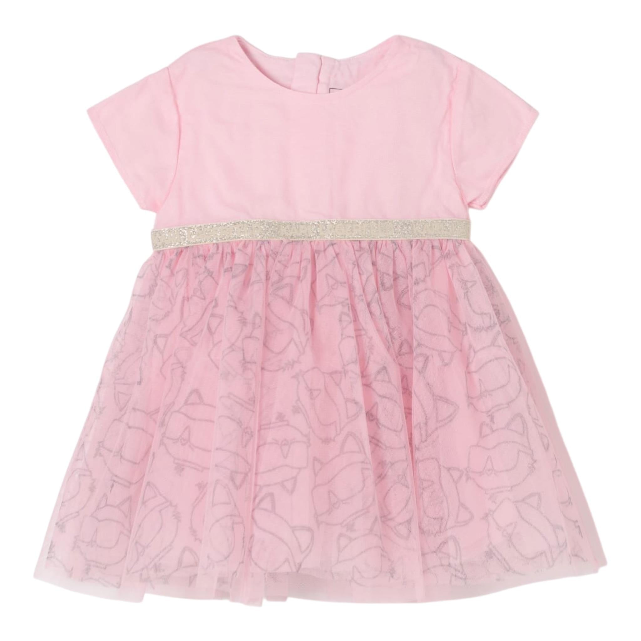Karl Lagerfeld Abito Mezza Manica Tinta Unita In Tulle per Neonata Z30519 ROSA KARL LAGERFELD 