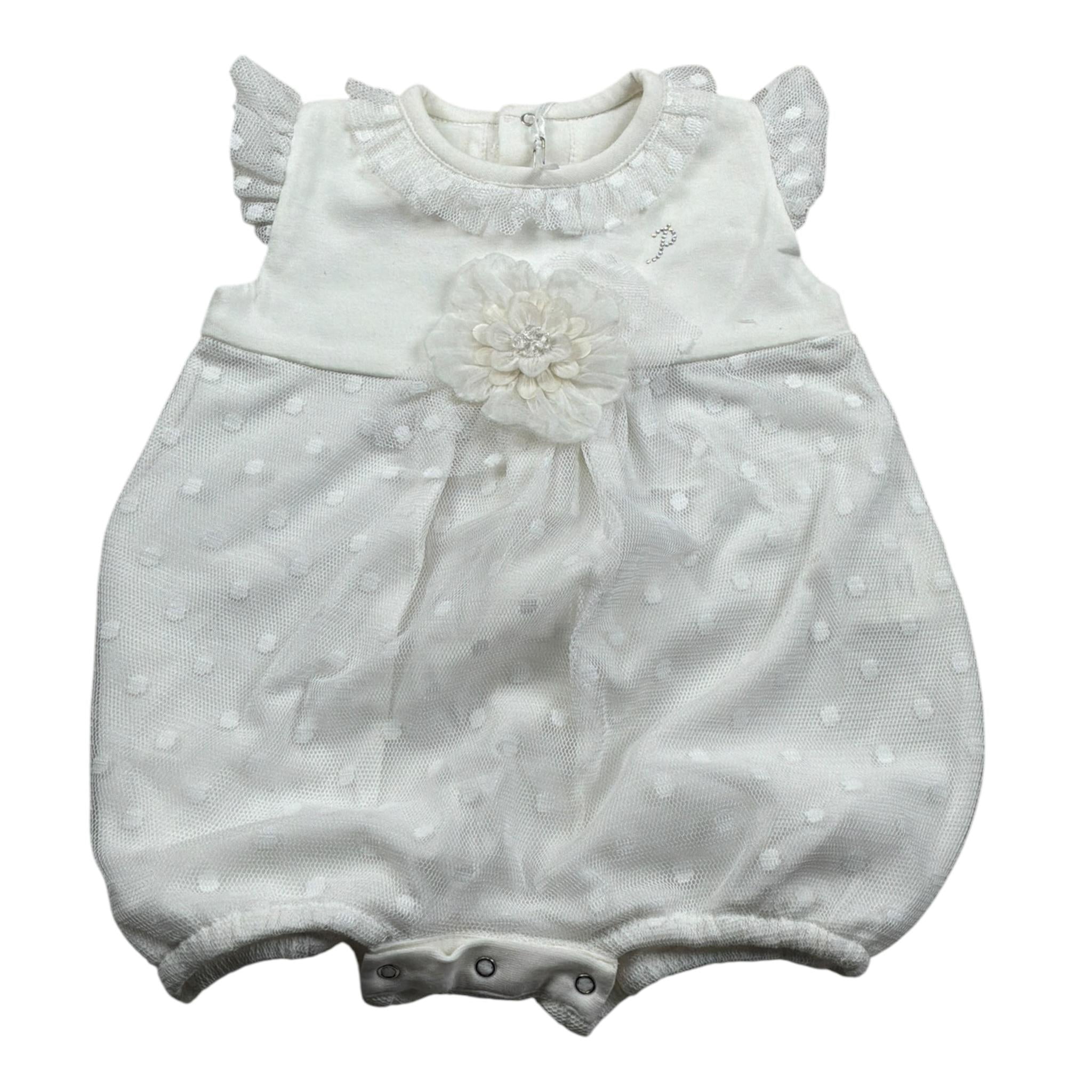 Petit Pagliaccetto Giromanica tinta unita con Tull Bianco per Neonata S7214562 BIANCO PETIT 