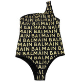 Balmain One Piece Swimsuit Solid Color with Contrast Prints Black for Girls