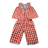 Ilfarobimbi Complete Tank Top-Pants Solid Color With Red Check Pattern For Girls