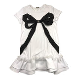 Twinset Solid Color Half Sleeve Dress With Contrast Bow White For Girls